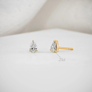 Single 14K Gold Pear Lab Grown Diamond Stud <b>Earring</b> Minimalist Diamond Stud <b>Earring</b> Solid Gold Elegant Jewelry For Women - Product Image 4