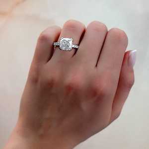 3 Carat 18K Gold IGI Certified Cushion Lab Grown Diamond Engagement <b>Ring</b> Double Prong Set Pave Band Solitaire Rhodium Plated - Product Image 6