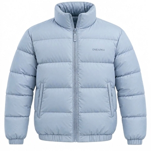 Blouson matelassé bleu clair pour homme, léger, col montant, fermeture éclair, veste d'hiver décontractée, streetwear, personnalisable - Product Image 5