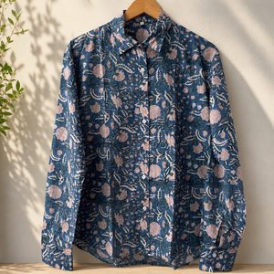 Women's Floral Print Chiffon Button Down Shirt <b>Long</b> Sleeve Turn-down Collar Loose Fit Casual Spring <b>Summer</b> <b>Top</b> - Product Image 1