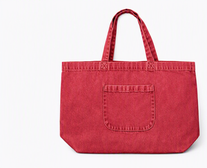 Sac fourre-tout pliable en jean 100 % coton vert, réutilisable, avec poche avant, pour le quotidien, les voyages et les courses au supermarché - Product Image 2