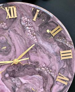 Purple Resin <b>Wall</b> <b>Clock</b> Roman Numeral Art Needle Display Decorative Timepiece Quartz Movement <b>Modern</b> Living Room Decor - Product Image 4