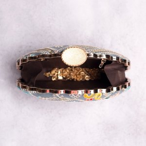 Grey Embroidered Designer Evening <b>Clutch</b> Bag for Women <b>Wedding</b> and Special Occasions - Product Image 3