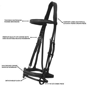 Nuevo equipo de equitación ajustable y duradero de cuero vacuno con correa de nariz y frente con diseño de corona brillante en forma de 8 y riendas Horsekraft - Product Image 5