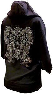 Hot Selling Unisex Rhinestone Cross Angel Wings <b>Hoodie</b> Oversized Y2K <b>Gothic</b> Full Zip Sweatshirt Heavyweight OEM Manufacturer - Product Image 4