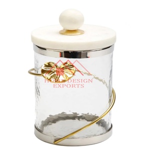 Venta caliente Nuevo bote de comida de almacenamiento de vidrio transparente de alta calidad decorado con tapas de mármol Venta al por mayor Precio más bajo Polvo de lavandería - Product Image 2