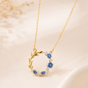 Flower Birthstone 18k Gold Plated Gold-Tone Zircon Wreath Fine Pendant <b>Necklace</b> - Product Image 2
