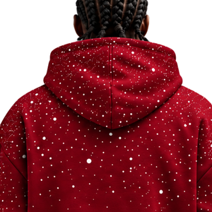Cherry <b>Red</b> White Speckled Print Men Hoodie Oversized Pullover Fleece Sweatshirt Long Sleeve Hooded <b>Top</b> Kangaroo Front Pocket - Product Image 4