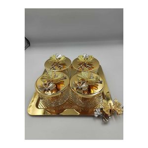 Contenedor Decorativo de Metal Dorado con Forma de Mariposa para Frutas y Nueces |   Jarrón de Cristal para Dulces con Bandeja para Servir, Decoración para Bodas y Fiestas - Product Image 1