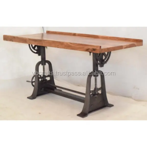 طاولة أمريكية عتيقة صناعية بحامل يدوي قابل للتعديل للمكتب واقفة من خشب السنط