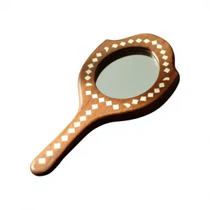 <b>Wooden</b> Hand <b>Mirror</b> Brown Finish Handheld Makeup Vanity <b>Mirror</b> Decorative Dressing <b>Mirror</b> for Home Salon Travel - Product Image 6
