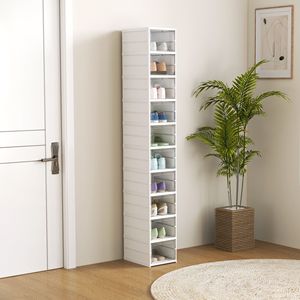 Set di 10 Scatole per Scarpe in Plastica PET Flessibili e Impilabili con Sportello Trasparente, Senza Necessità di Montaggio, Design Pieghevole, Misura 10, Bianco - Product Image 2
