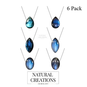 Pendentif en argent sterling 925 plaqué argent haute finition avec labradorite ovale, marquise, poire, fermoir à ressort et chaîne réglable - Product Image 1