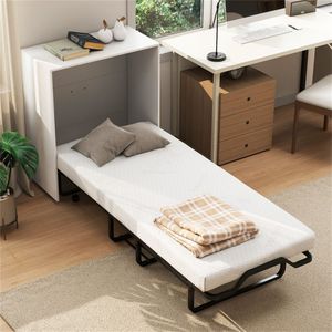 Letto a scomparsa Murphy bianco con materasso da 4 pollici, 553,2 cm x 219,71 cm x 105,41 cm, capacità 220 kg, pannello in legno - Product Image 6