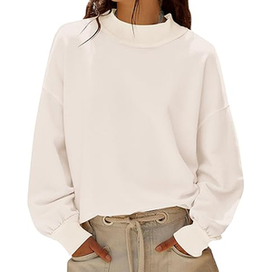 Customized Heavyweight Long Pullover Reversible Breathable Mock neck Streetwear Fleece Sweatshirt Winter Oversized Blank Women's - Product Image 3