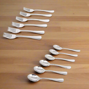GLOSSY TOUCH ART Juego de 6 Cucharas y Tenedores para Postre de Acero Inoxidable Contemporáneo, Portátil para Comer, Tono Plateado, Diseño Elegante - Product Image 4