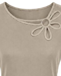 Blusa Casual de Verano para Mujer, Color Beige Claro, Personalizada por el Fabricante, Elegante, con Cuello de Flores, Manga Corta, Holgada, a la Moda - Product Image 5