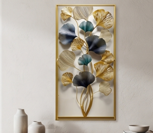 Deluxe Modern Leaf <b>Design</b> Metal <b>Wall</b> Art Brass <b>Frame</b> Rectangle Shape Handmade Glam Decorative Accent For <b>Wall</b> Mount - Product Image 5