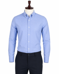 Men's <b>Half</b> Sleeve <b>Shirt</b> Solid Customizable Blue <b>Button</b> Formal Front Logo 100% Cotton Anti-Wrinkle Quick Dry Knitted Fabric High - Product Image 5