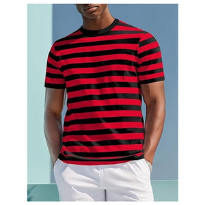 Camiseta a Rayas para Hombre, Manga Corta, Cuello Redondo, Algodón, Ligera, Informal, Cómoda, para Uso Diario, a la Moda - Product Image 2