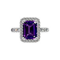 Personnalisable OEM ODM Améthyste Halo Solitaire Bague 925 Or Blanc Taille Émeraude IGI Certifié Bijoux De Mariage Prix De Gros En Vrac