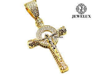 Pendentif Croix Iced Out Jewelux Plaqué Or 22K avec Strass en Cristal, Breloque Religieuse Unisexe Style Hip Hop d'Inde - Product Image 1