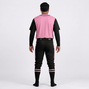 Conjunto de Uniforme de Béisbol para Hombre, Rosa y Negro, Manga Corta, Cuello en V, Pantalones Transpirables, Cierre de Botones, Ajuste Personalizado, para Todas las Temporadas, 100% - Product Image 5