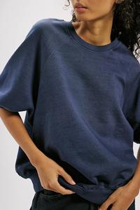 New Arrival Custom Print Streetwear <b>Balloon</b> Sleeve Casual Wear Sweater Fleece Crewneck Navy Blue Oversized Women Sweatshirt - Product Image 4