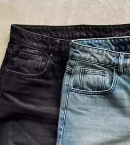 Pantalon en jean pour homme, coupe droite, en coton, délavé vintage, bleu noir, de haute qualité, personnalisé - Product Image 4