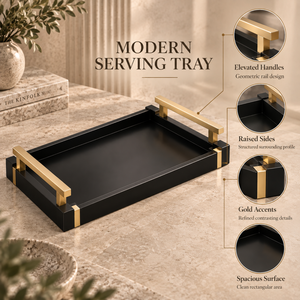 Elegante Bandeja de Servicio de Hierro |   Bandeja Rectangular Negra y Dorada con Asas Elevadas para Mesa de Comedor, Mesa de Centro, Decoración del Hogar, Juego de Regalo - Product Image 5