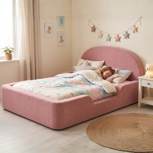 Lit de sol en mousse rose moderne, confortable et écologique pour tout-petits, rembourré en velours, compressé sous vide pour chambre à coucher - Product Image 6