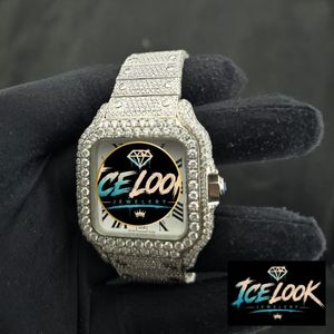 ICELOOK นาฬิกาข้อมือผู้ชายสุดหรูสแตนเลสสตีลทรงสี่เหลี่ยมพร้อมตัวเรือนและสายประดับเพชร หน้าปัดอนาล็อกขนาด 38 มม. - Product Image 3