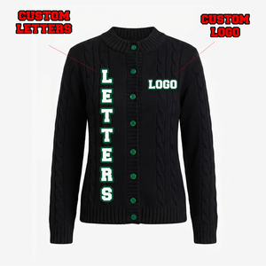 Nuevo Cárdigan Griego Personalizado 2026, Suéter Negro de Punto Trenzado para Mujer, con Botones, Contraste de Color, para Todas las Temporadas, Letras Personalizadas - Product Image 1