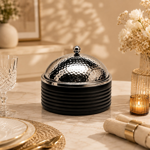 Natural Wood Serving Casserole | Stainless Steel Hotpot Food Warmer with Hammered Lid Handcrafted Dinnerware Cookware Set <b>Gift</b> - Product Image 1