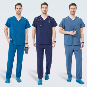 Cotton Jersey Fabric Unisex 200G V-<b>Neck</b> Multiple Pockets Quick Drying Medical Scrub Uniform - Product Image 4