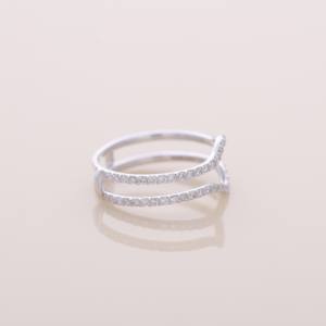 IGI Certified Curved Round Diamond Chevron Wedding Band in <b>Solid</b> 925 Sterling <b>Silver</b> - Product Image 3