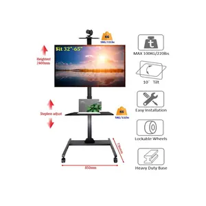 Height Adjustable Mobile TV trolley Rolling Floor Stand Mount for LED TV Screen 32" -65 "TV cart