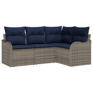 Grey Poly <b>Rattan</b> Garden <b>Sofa</b> Set Waterproof Cushions Outdoor Furniture Contemporary Design - Product Image 2