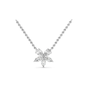 Collier de luxe floral pour femme en or jaune 14 carats, diamant taille brillant synthétique cultivé en laboratoire, plaqué rhodium, 5 pierres, 16 pouces, pour mariage - Product Image 1