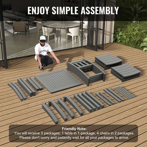 Set da Giardino 5 Pezzi Resistente alle Intemperie, Tavolo Quadrato e Sedie per Patio, Set da Pranzo per Esterni in HIPS, Piccolo Set Bistrot - Product Image 6