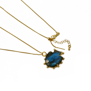 Labradorite Carved Fish Pendant <b>Necklace</b> Handmade <b>Blue</b> Fire Gemstone Charm Gold Plated Statement Boho Animal Jewelry 562413 - Product Image 2