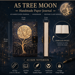 <b>A5</b> Tree Moon Handmade Paper Journal | Eco Friendly Hardcover Lock Diary <b>Notebook</b> with Artistic Nature Design Gift Set Writing - Product Image 6