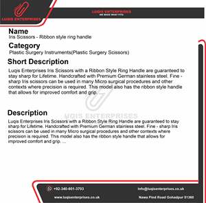 Tijeras Iris con mango tipo cinta, instrumento quirúrgico de acero inoxidable para corte fino de precisión, herramienta oftálmica - Product Image 5