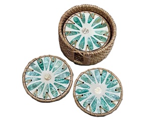 Wholesale Hand Wicker Rattan Round <b>Coaster</b> and Holder Tabletop Decor Nice Price <b>Coaster</b> <b>Set</b> 6 Pcs For Kitchen Hotel Wedding Use - Product Image 6