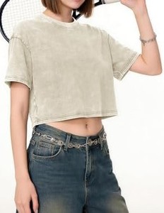 Camiseta Corta de Cuello Redondo para Mujer, Manga Corta, Corte Holgado, Color Sólido, Estilo Casual, Tejido de Punto Jersey, 100% Algodón, Estilo Primavera Verano - Product Image 6