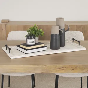 Plateau en bois fait main de qualité export, plateau de service en bois de luxe avec poignées métalliques, plateau en bois pour une décoration intérieure sécurisée au Royaume-Uni, plaqué. - Product Image 3