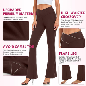 Women's Slim Fit High Waist Flared <b>Leggings</b> Breathable Anti-Bacterial Seamless Dark <b>Brown</b> Active Wear Gym Yoga - Product Image 6