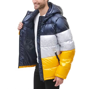 Veste matelassée pour homme à blocs de couleur, à capuche, fermeture éclair, coupe-vent, décontractée, pour l'hiver, coupe régulière, en polyester - Product Image 4