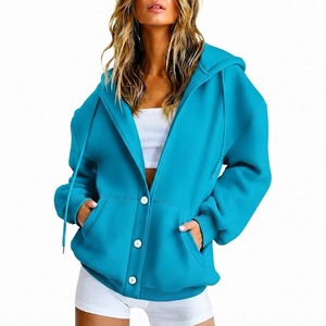 Sudadera con Capucha Extra Grande para Mujer, Sudadera con Botones de Felpa Premium, Sudadera Informal con Capucha y Botones para Mujer - Product Image 5