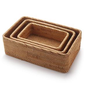 Set Rattan <b>Rectangular</b> Storage <b>Basket</b> Wicker Organizer <b>Baskets</b> for Kitchen Bathroom & Home Rattan Fruit and Vegetable <b>Basket</b> - Product Image 2
